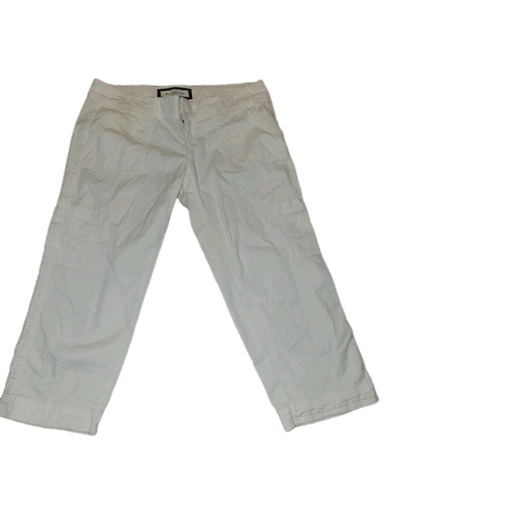 Abercrombie & Fitch Cropped White Cargo Pants‎ 2 Comfort Beach Coastal Surfer
